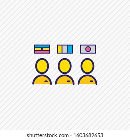 Vector illustration of multilingual staff icon colored line. Beautiful travel element also can be used as team icon element.