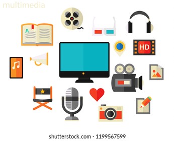 Vector illustration of multimedia concept, flat style