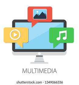 Vector illustration of multimedia files and social media with "multimedia" communication concept