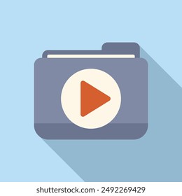 Vector illustration of a multimedia folder with a play button, depicted in flat design style on a blue background