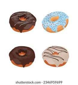 Vector illustration of multiple donuts cake in cartoon flat style. Delicious pink and chocolate art dessert. Pastry and bakery element for logo, icon, sticker, emblem etc isolated on white background.