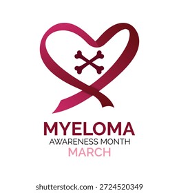 Ilustración vectorial del Mes de Concientización sobre el Mieloma Múltiple es marzo. El Mes de Concienciación sobre el Mieloma Múltiple arroja luz sobre un cáncer grave de células plasmáticas, promoviendo la concienciación, la detección temprana y la Asistencia del paciente. Cartel de Anuncio, volante y Plantilla de diseño de fondo.
