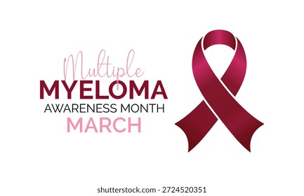 Ilustración vectorial del Mes de Concientización sobre el Mieloma Múltiple es marzo. El Mes de Concienciación sobre el Mieloma Múltiple arroja luz sobre un cáncer grave de células plasmáticas, promoviendo la concienciación, la detección temprana y la Asistencia del paciente. Cartel de Anuncio, volante y Plantilla de diseño de fondo.