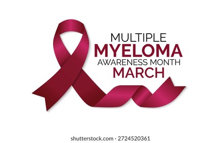 Ilustración vectorial del Mes de Concientización sobre el Mieloma Múltiple es marzo. El Mes de Concienciación sobre el Mieloma Múltiple arroja luz sobre un cáncer grave de células plasmáticas, promoviendo la concienciación, la detección temprana y la Asistencia del paciente. Cartel de Anuncio, volante y Plantilla de diseño de fondo.