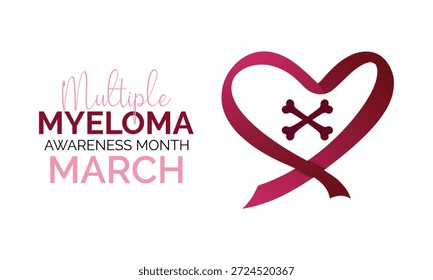 Ilustración vectorial del Mes de Concientización sobre el Mieloma Múltiple es marzo. El Mes de Concienciación sobre el Mieloma Múltiple arroja luz sobre un cáncer grave de células plasmáticas, promoviendo la concienciación, la detección temprana y la Asistencia del paciente. Cartel de Anuncio, volante y Plantilla de diseño de fondo.
