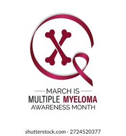 Ilustración vectorial del Mes de Concientización sobre el Mieloma Múltiple es marzo. El Mes de Concienciación sobre el Mieloma Múltiple arroja luz sobre un cáncer grave de células plasmáticas, promoviendo la concienciación, la detección temprana y la Asistencia del paciente. Cartel de Anuncio, volante y Plantilla de diseño de fondo.