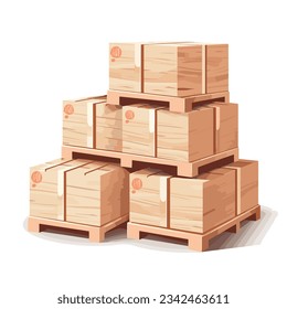 A vector illustration of multiple wooden boxes stacked on top of each other