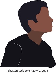 Ilustración vectorial de un joven multirracial mirando hacia arriba, concepto de barrido, concepto anti-bullying, perfil lateral de un personaje marrón aislado en fondo blanco, 