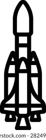 Vector illustration of a multi-stage rocket launch showing booster stages and propulsion system for space exploration and satellite delivery.