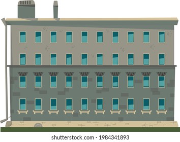 Ilustración vectorial de un edificio gris de varios pisos en estilo de dibujos animados planos sobre fondo blanco. Web, diseño de impresión para agencias inmobiliarias y sitios web de negocios.