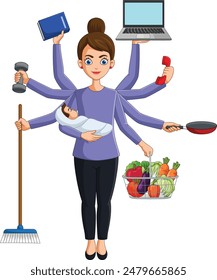 Vector Illustration of multitasking woman