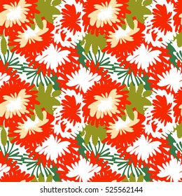 Vector illustration of mum flower background. Background of bouquets of asters with leaves for fabric, paper, web design