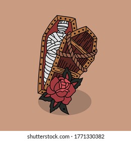 vector illustration of mummy. mummy in the crate. flat design style. wallpaper