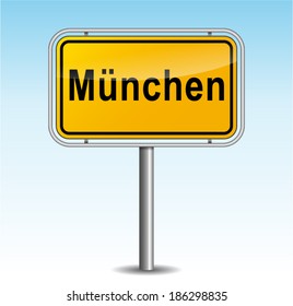 Vector illustration of munich signpost on sky background
