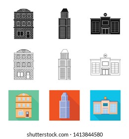 Vector illustration of municipal and center icon. Collection of municipal and estate   stock symbol for web.