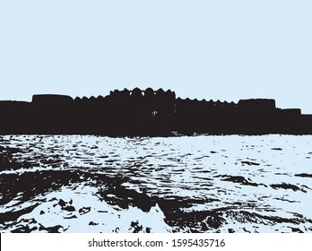 Vector illustration of Murud Janjira Fort built in the sea in India