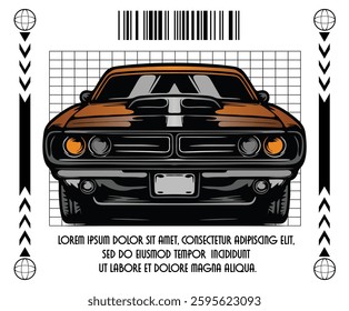 vector illustration muscle car with brutalism design