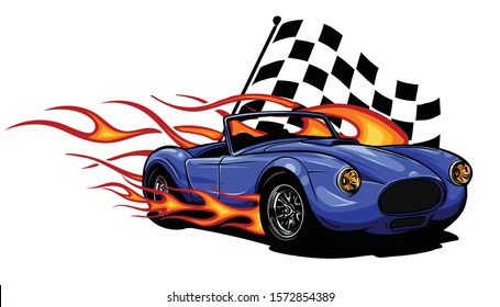 vector illustration Muscle Car with flames and race flag