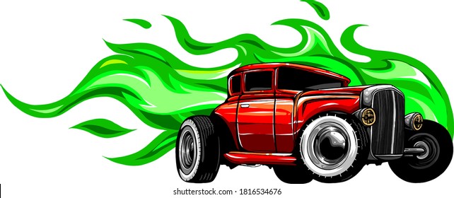 ilustración vectorial coche músculo con llamas raza loca