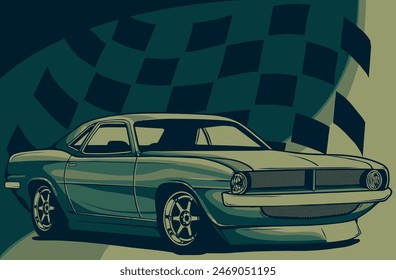 vector illustration of muscle car with race flag