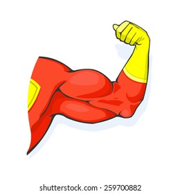 A vector illustration of a muscled bound super hero. Super hero. A superman hero.
