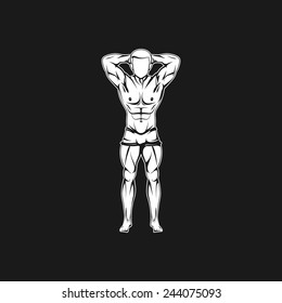 Vector illustration of muscled man body silhouette. fitness or bodybuilding logo concept
