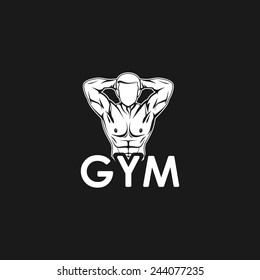 Vector Illustration Of Muscled Man Body Silhouette. Fitness Or Bodybuilding Gym Logo Concept