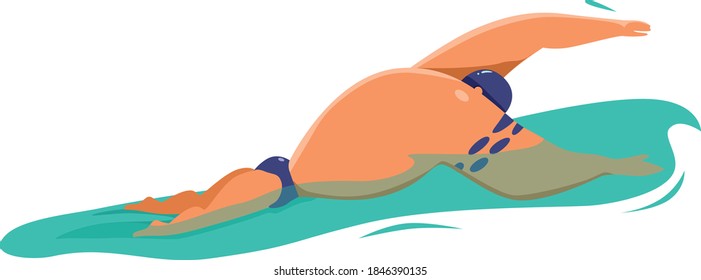 Vector illustration - muscled swimmer swims in the pool