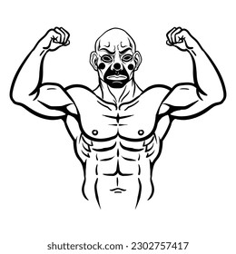 Vector Illustration Of Muscular Clown,Centre Physical Fitness