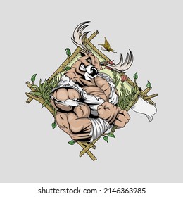 Vector illustration of Muscular Deer Logo with agriculture and environment concept.