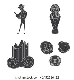 Vector illustration of museum and attributes sign. Set of museum and historical stock vector illustration.