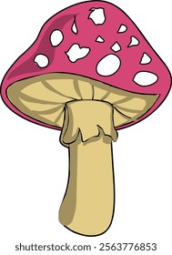 Vector illustration of a mushroom with a bright red cap and white spots. The mushroom stem is cream-colored