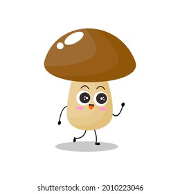 Vector illustration of mushroom character with cute expression,  funny, fungi isolated on white background, simple minimal style, vegetable for mascot collection, emoticon kawaii, walk, enjoy