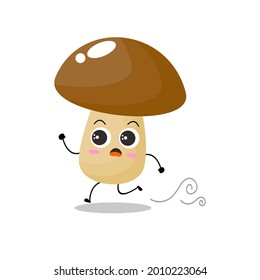 Vector illustration of mushroom character with cute expression,  funny, fungi isolated on white background, simple minimal style, vegetable for mascot collection, emoticon kawaii, run, panic