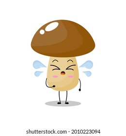 Vector illustration of mushroom character with cute expression,  funny, fungi isolated on white background, simple minimal style, vegetable for mascot collection, emoticon kawaii, cry, adorable, sad