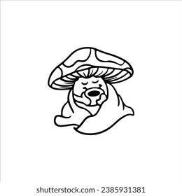 vector illustration of a mushroom character drinking coffee