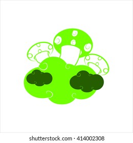 vector illustration mushroom and cloud, green