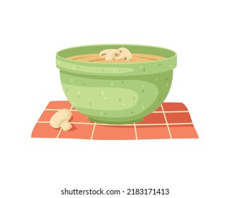 Vector illustration of mushroom cream soup with champignons.