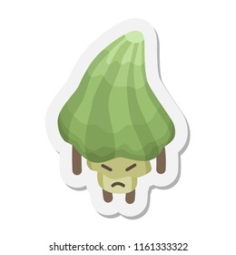 Vector illustration mushroom emoticon. Mushroom icon, avatar with human face showing angry emotion. Harvest symbol. Forest mushroom Emoji. Autumn funny emotion mushroom. Sticker icon