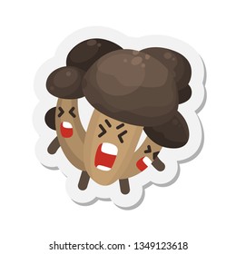 Vector illustration mushroom emoticon. Mushroom icon with human face showing  angry emotion. Harvest symbol. Forest mushroom Emoji. Autumn funny emotion mushroom. Sticker icon