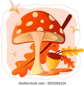 vector illustration of mushroom fly agaric with acorn