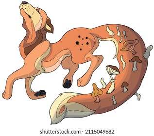 Vector illustration with mushroom fox in dynamic pose