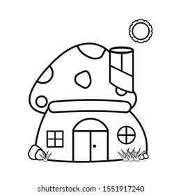 Vector illustration - Mushroom House Coloring Book.