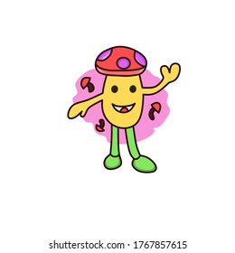 vector illustration of mushroom icon. flat design mushrooms say hello. style cartoon mushroom.walpaper.banner
