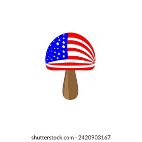 Vector illustration of a mushroom with an image of the US flag on its cap.