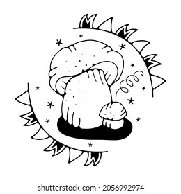 Vector illustration with mushroom. Isolated on a white background. Cute illustrations.