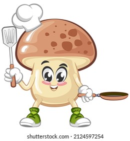 vector illustration of mushroom mascot of chef ready to fry