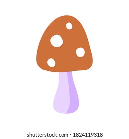 Vector illustration of a mushroom with a red hat in a white dot in the style of flat on a white background isolated. Cute and funny mushroom vector graphics for mobile games and animations. Cartoon