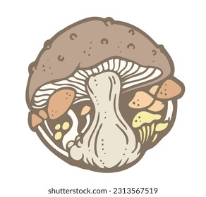 Vector illustration of mushrooms arranged in a circle.