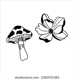 vector illustration of mushrooms and flowers